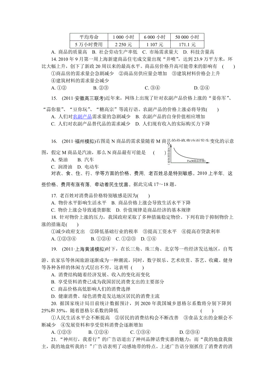 2012学案与评测政治新人教版达标测评 必修1第一单元 生活与消费.doc_第3页