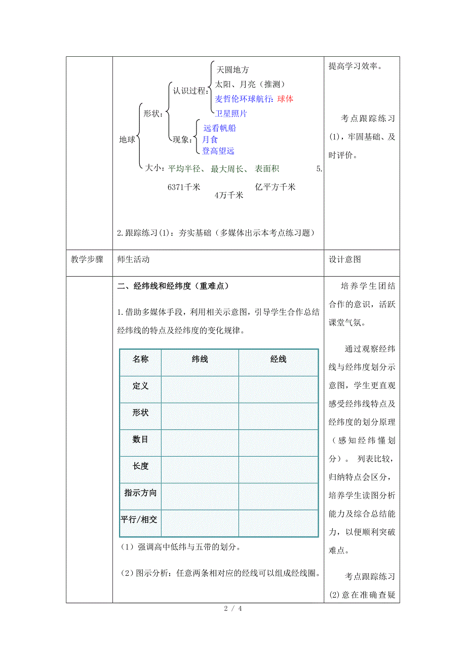 人教版（新课标）七年级地理上册：1.1 地球和地球仪-教案（1）.docx_第2页