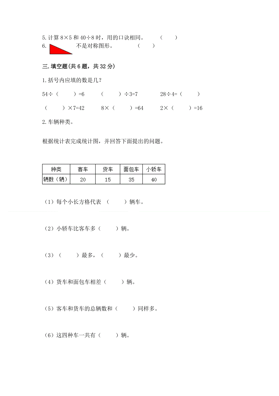 人教版二年级下册数学《期中测试卷》完整参考答案.docx_第2页