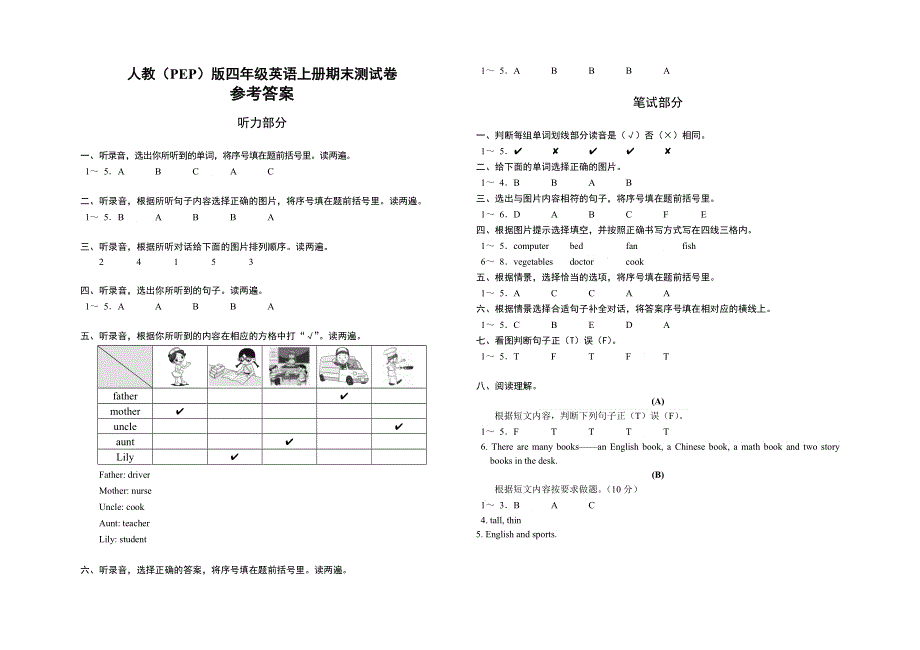 人教（PEP）版四年级英语上册期末模拟卷（打靶卷）及参考答案.docx_第3页