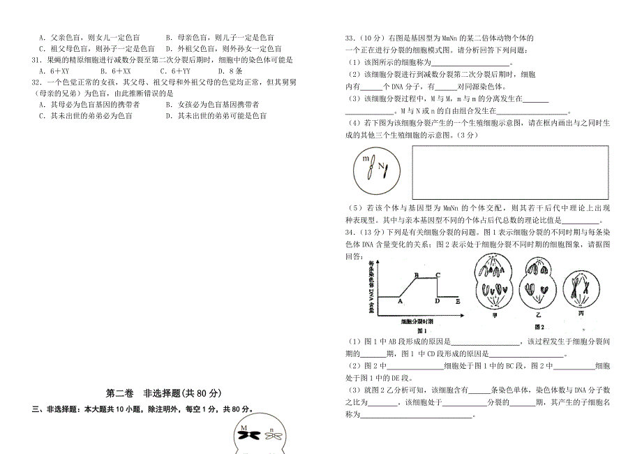 广东梅县东山中学2005年高中课程标准生物必修2《遗传与进化》第一次评价测试.doc_第3页