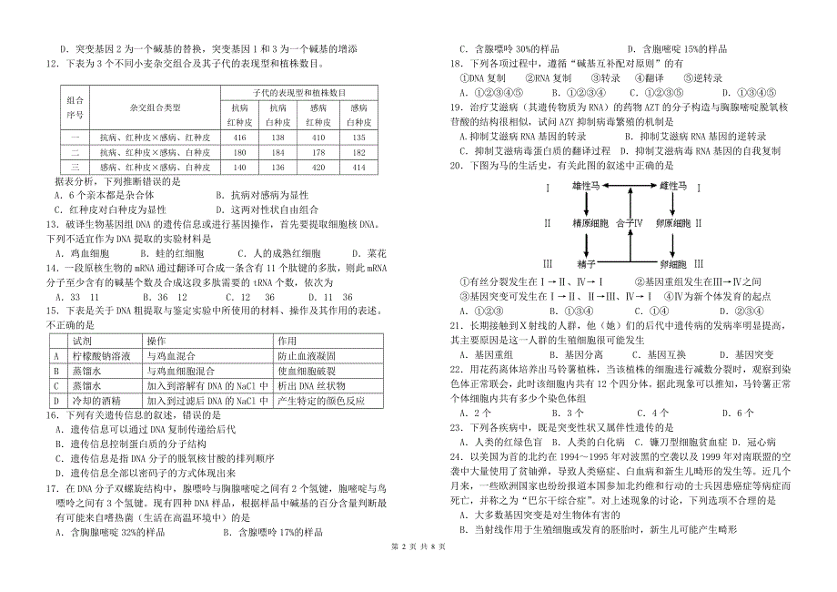 广东梅县东山中学2005年高中课程标准生物必修2《遗传与进化》第三次评价测试.doc_第2页