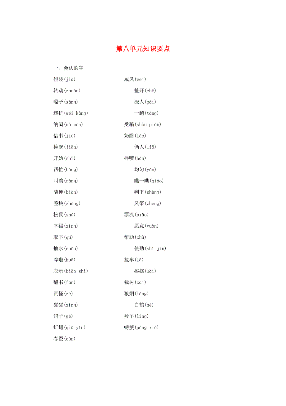 二年级语文上册 第八单元知识要点 新人教版.docx_第1页