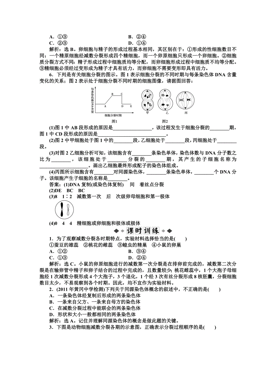 《优化方案》人教生物必修2第2章第1节一同步测试 WORD版含答案.doc_第2页