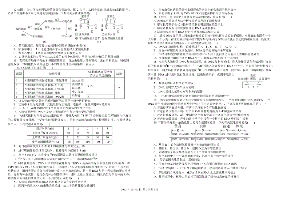 《发布》四川省成都市树德中学2021-2022学年高一下学期期末考试 生物 PDF版含答案（可编辑）.pdf_第2页