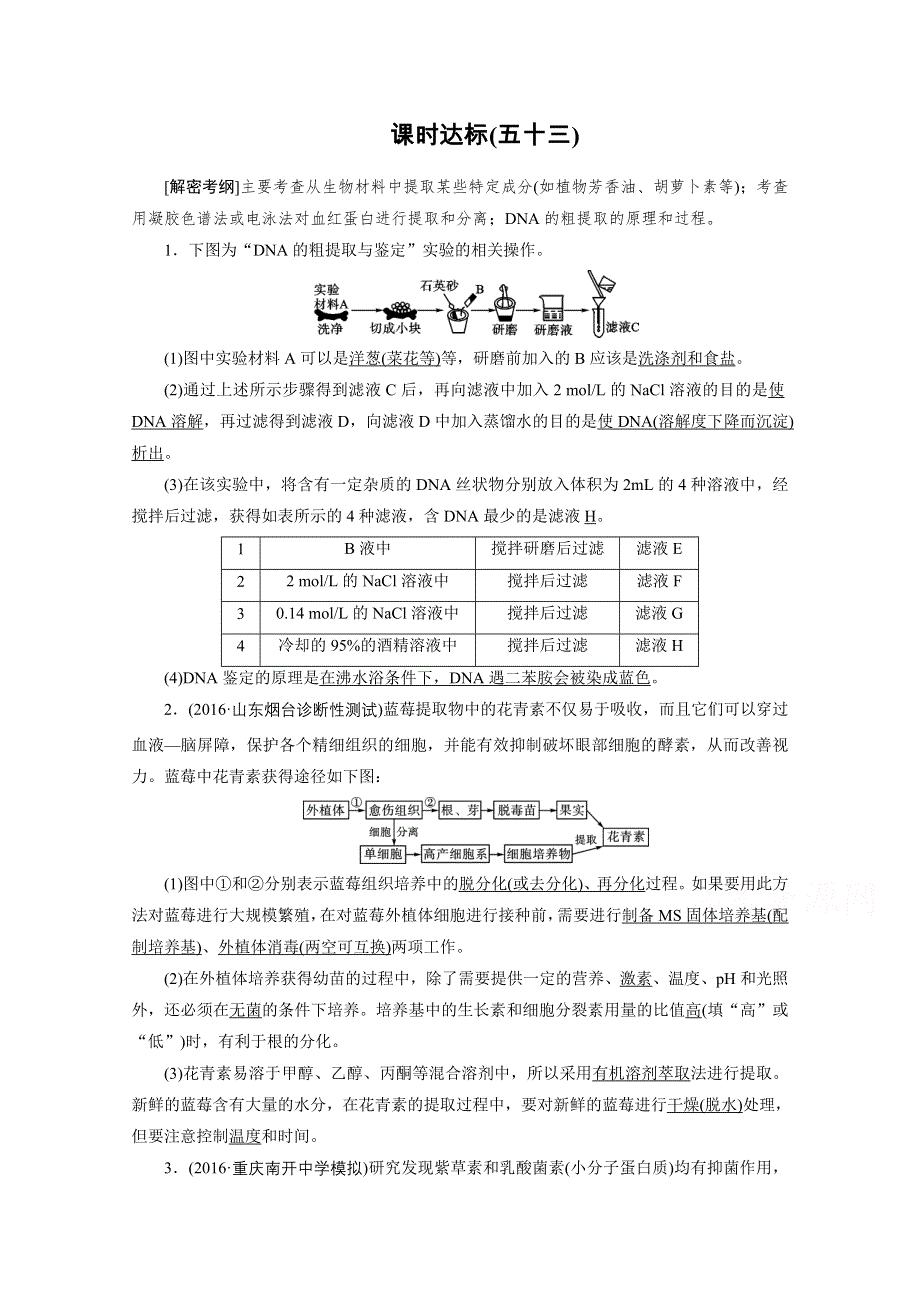 2018年高考生物一轮复习课时训练：第十一章 生物技术实践 课时达标53 WORD版含答案.doc_第1页