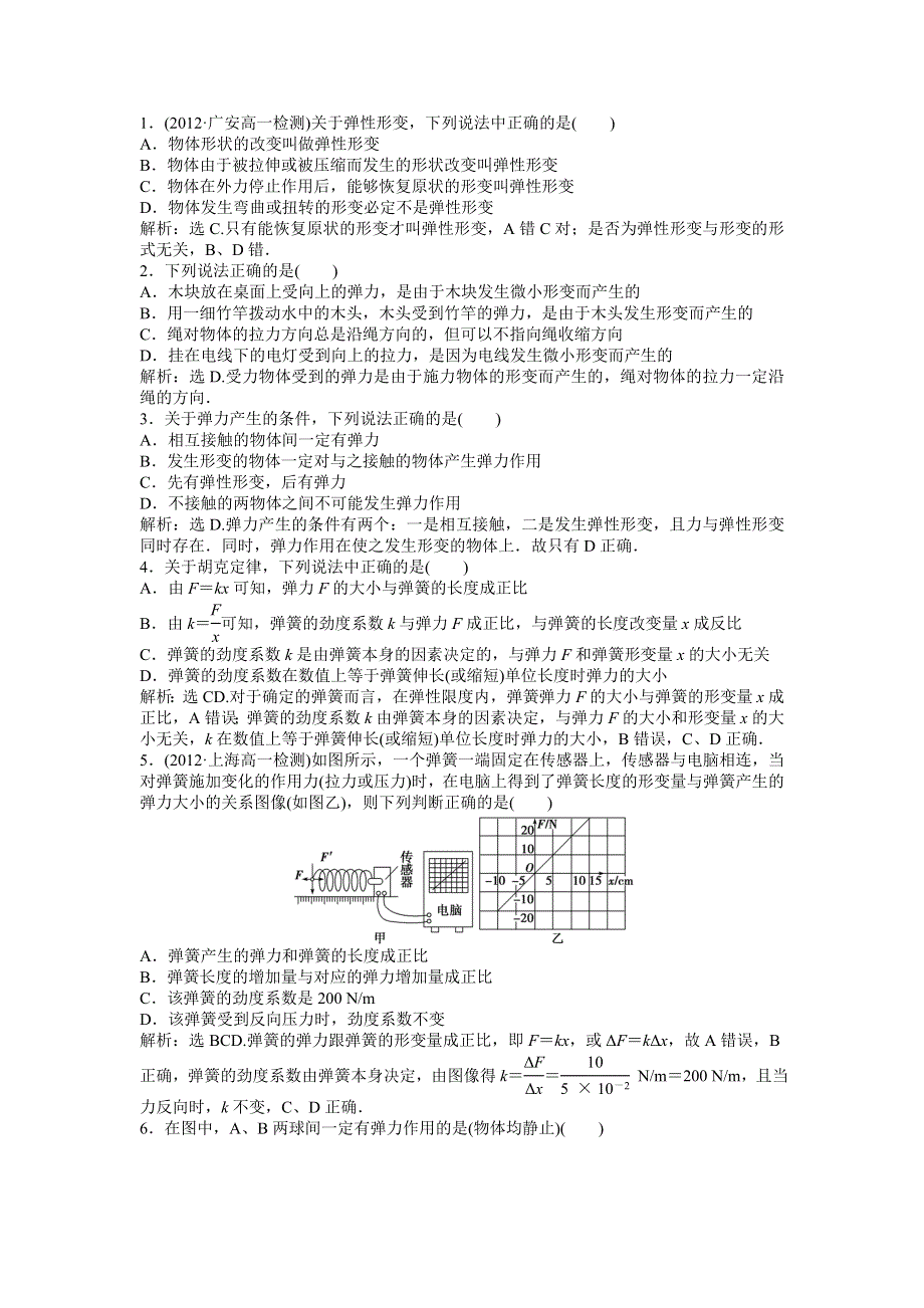 《优化方案》沪科版物理必修一知能演练：3.2弹力 WORD版含答案.doc_第2页