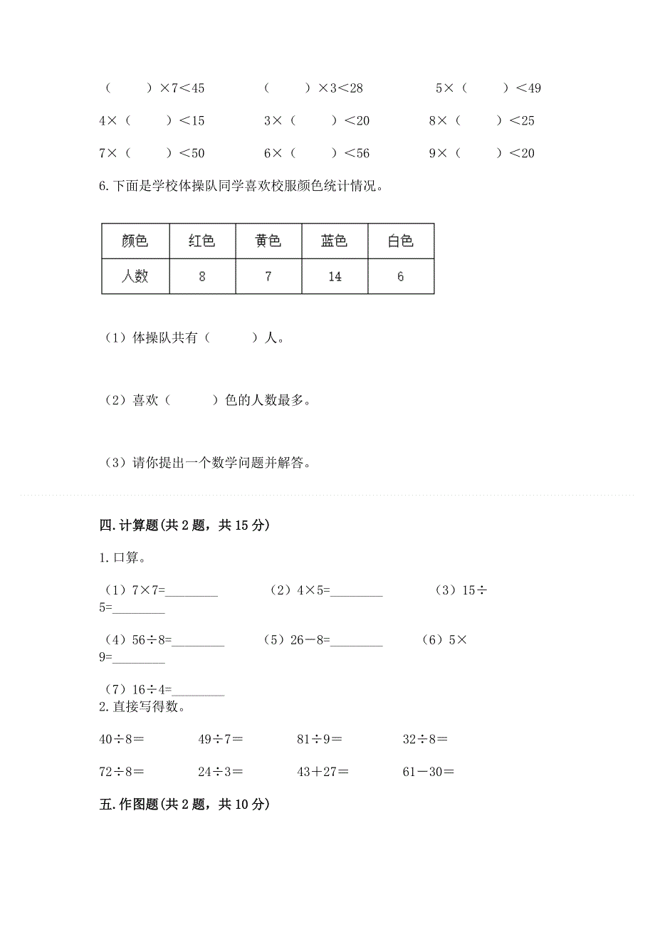 人教版二年级下册数学《期中测试卷》附参考答案（b卷）.docx_第3页