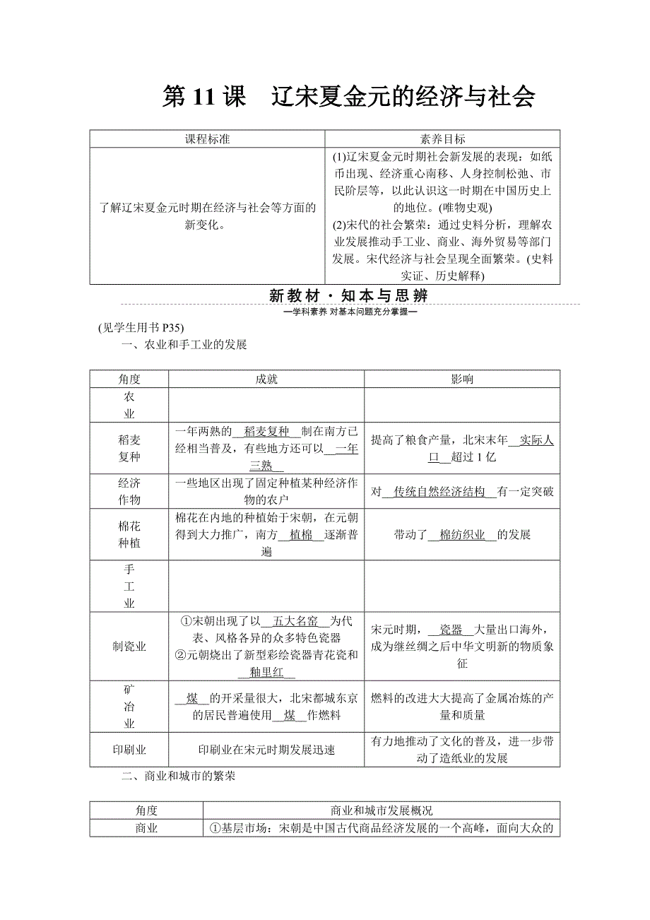 《新教材》2021-2022学年高一历史部编版必修上册学案：第11课　辽宋夏金元的经济与社会 WORD版含解析.docx_第1页