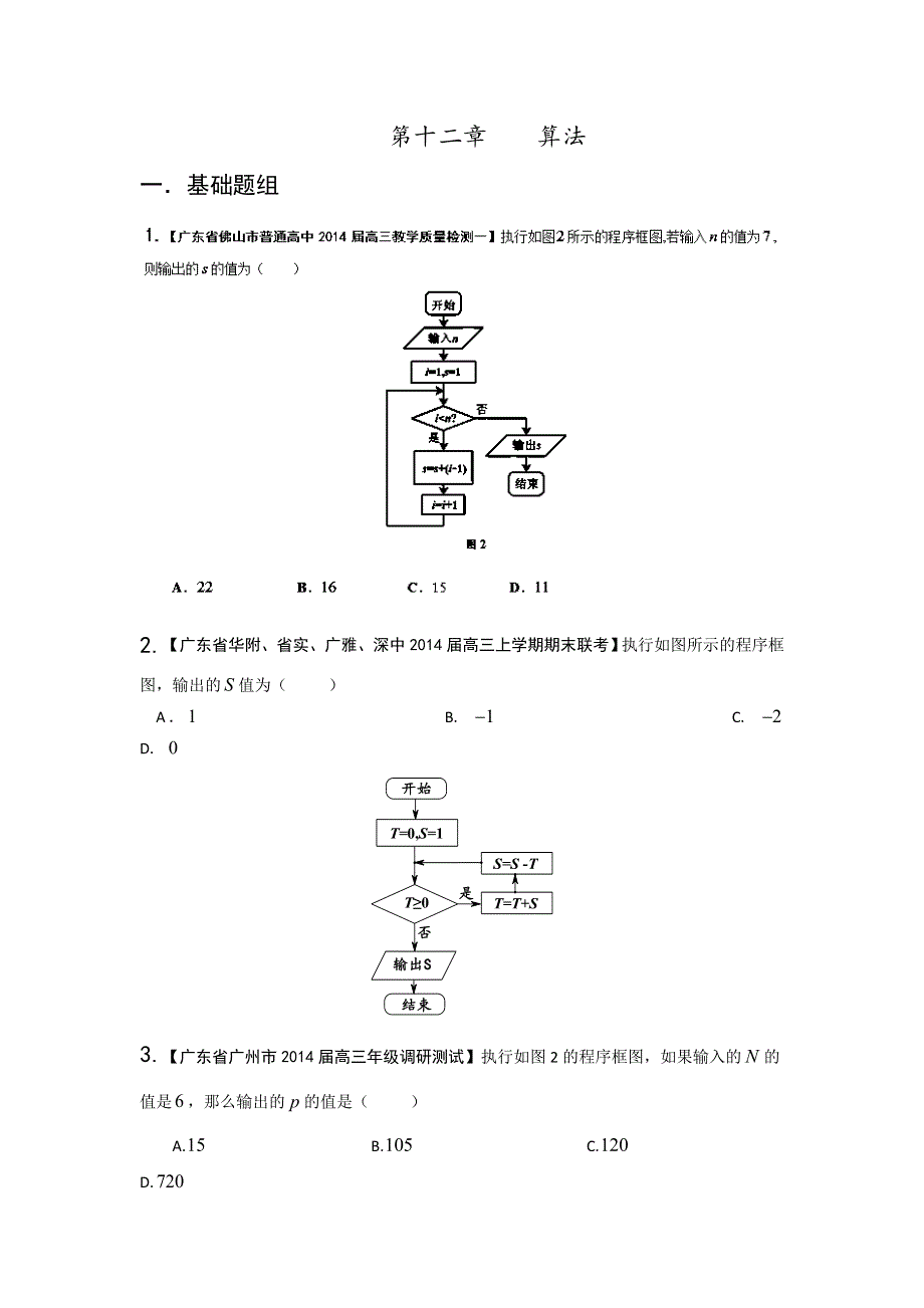 广东版（第03期）-2014届高三名校数学（文）试题分省分项汇编：12.算法原卷版 WORD版缺答案.doc_第1页