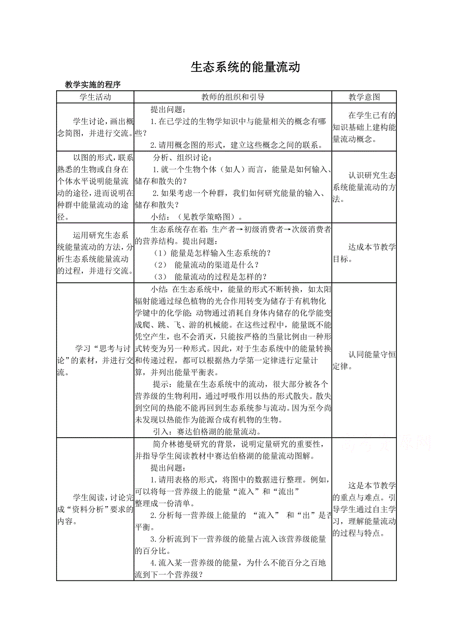 《教材分析与导入设计》2015高二生物（人教）必修3新课教学过程（1）第5章 第2节 生态系统的能量流动.doc_第1页