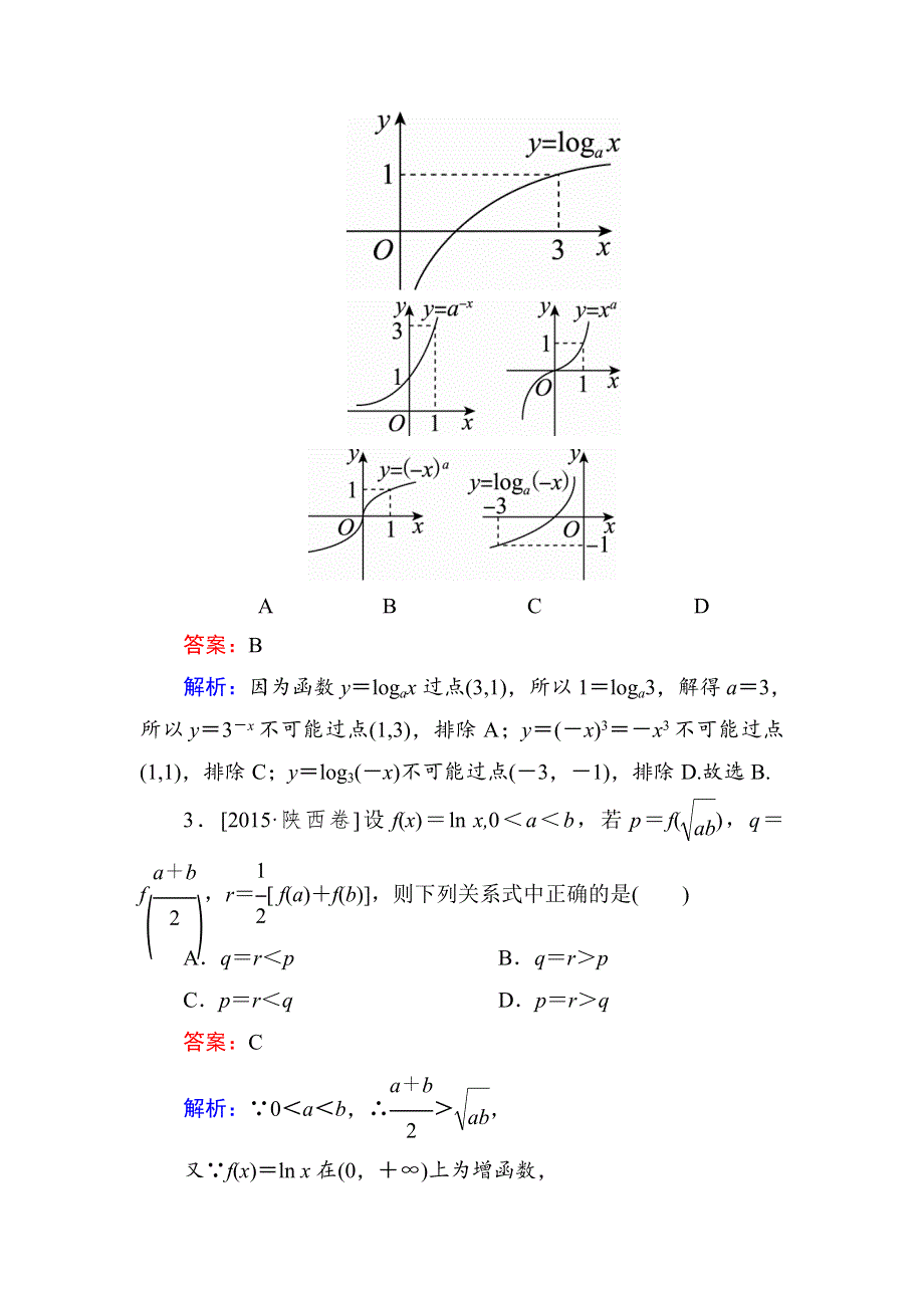 2018年高考数学（人教A版 文科）真题演练集训：2-6对数与对数函数 WORD版含解析.doc_第2页