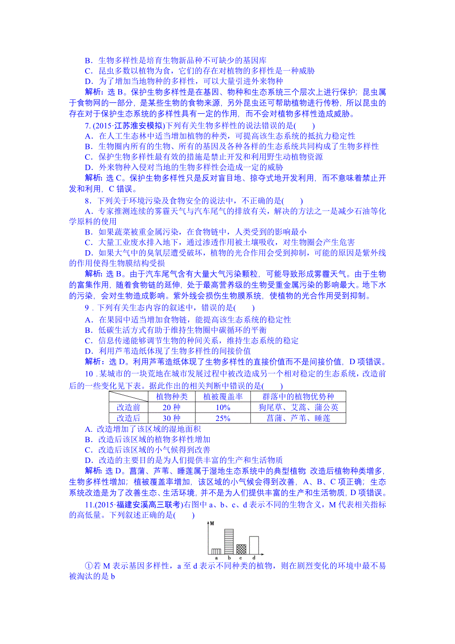 《优化方案》2016届高三生物一轮复习配套文档：第九单元 生物与环境 第35讲 生态环境的保护 课后达标检测.doc_第2页