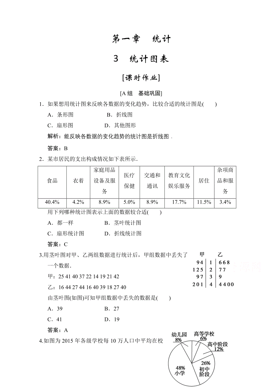 2020-2021学年北师大版数学必修3课时作业：第一章 3　统计图表 WORD版含解析.doc_第1页