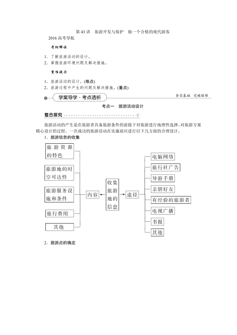 《优化方案》2016届（新课标）地理大一轮复习配套文档：选修3 旅游地理 第43讲 旅游开发与保护做一个合格的现代游客.DOC_第1页