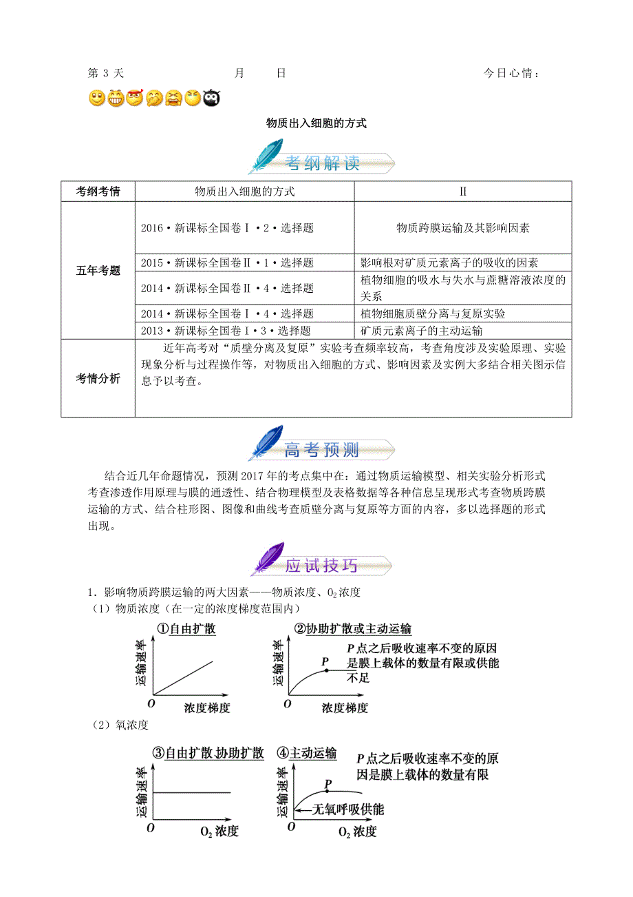 2018年高考生物人教版复习讲义（高考预测 应试技巧 真题回顾 专家押题）第三章 物质出入细胞的- 全国通用 WORD版含解析.doc_第1页