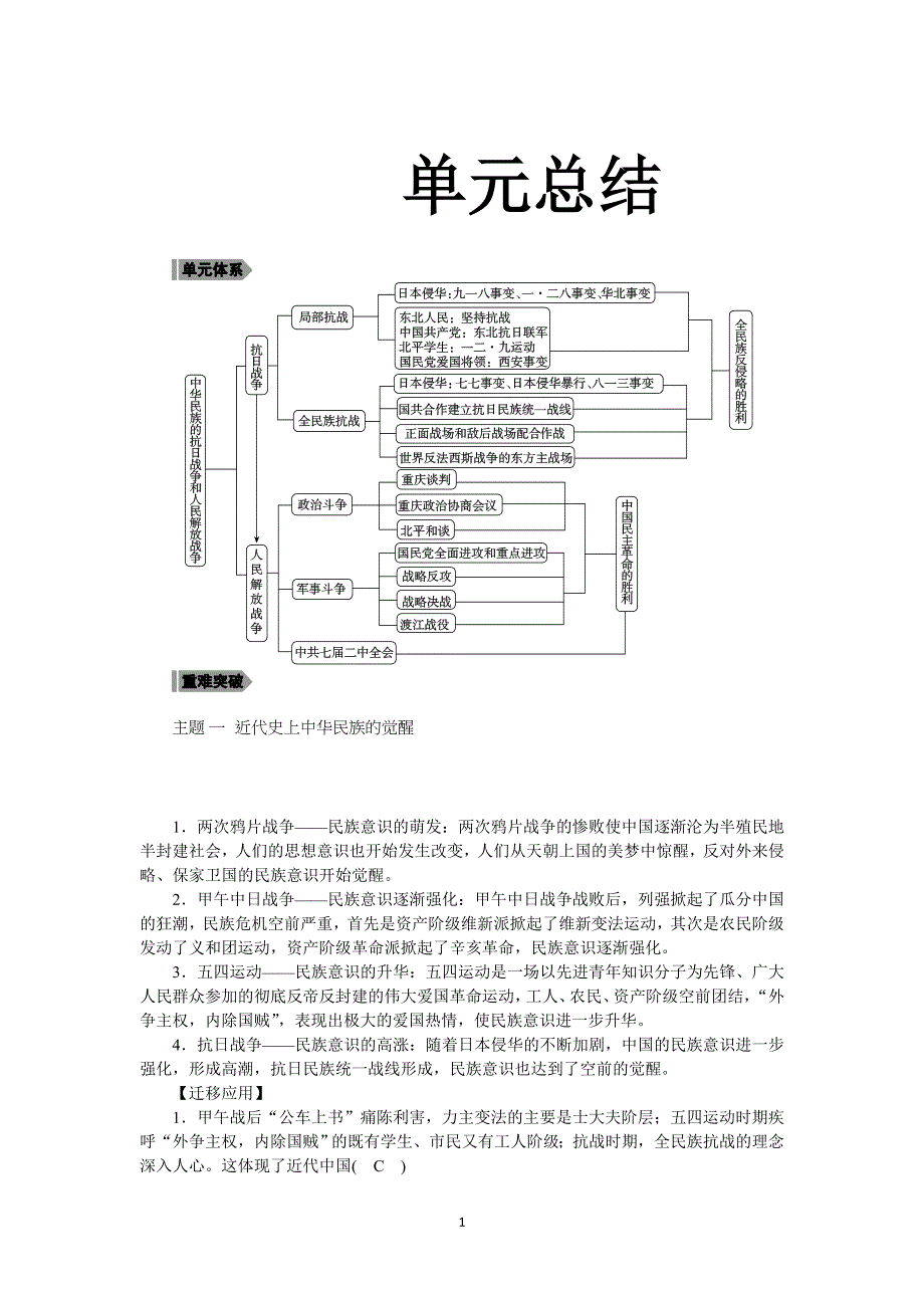 《新教材》2021-2022学年高一历史部编版必修上册学案：第八单元单元总结 WORD版含解析.docx_第1页