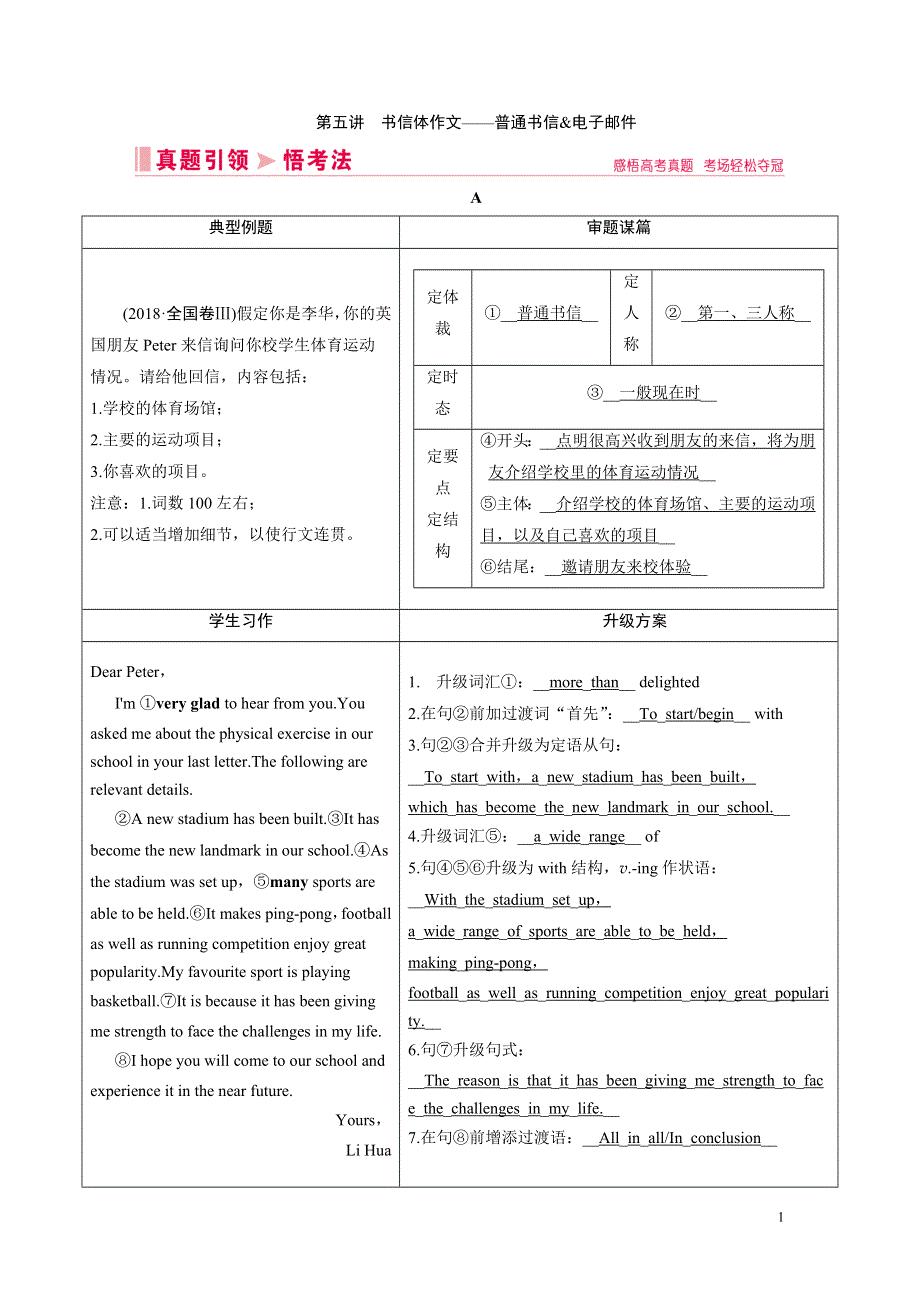 2020届高考英语二轮复习教师用书：第四板块第五讲　书信体作文——普通书信&电子邮件 WORD版含解析.DOC_第1页