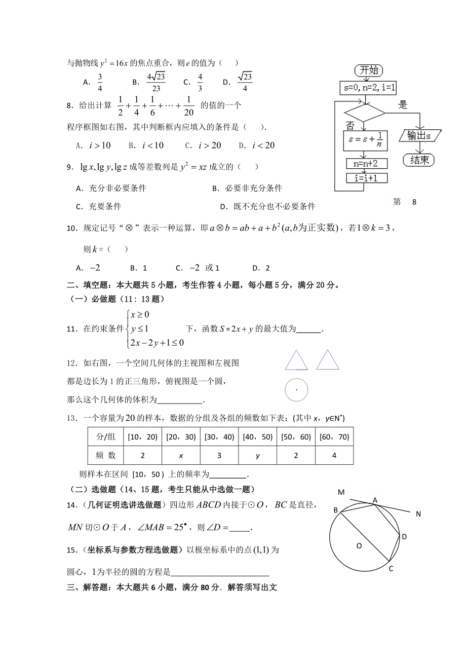 广东省2011年高考全真模拟考试文科数学试题（六）.doc_第2页