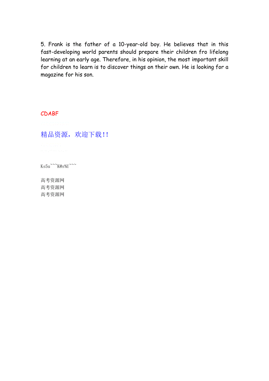 广东省2012届高三英语二轮复习专题训练：信息匹配（21）.doc_第3页