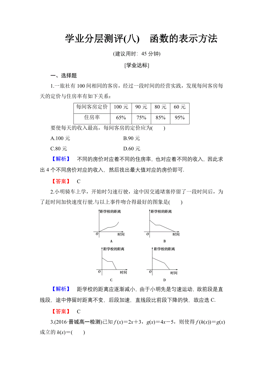 2016-2017学年高中数学人教B版必修1学业分层测评8 函数的表示方法 WORD版含解析.doc_第1页