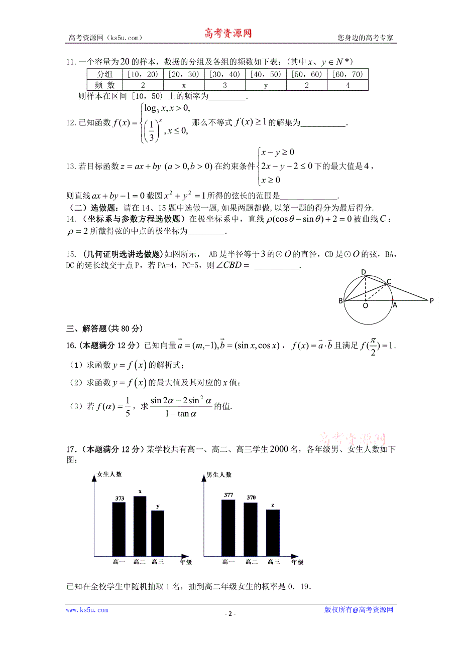 广东省2012届高三数学文科仿真模拟卷 6.doc_第2页