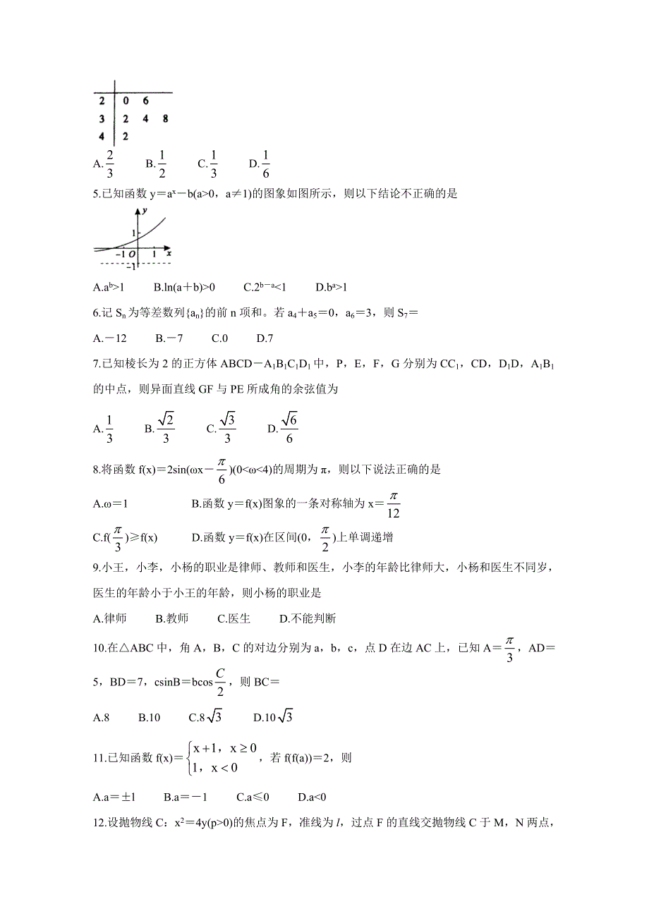 《发布》安徽省名校2021届高三上学期期末联考 数学（文） WORD版含答案BYCHUN.doc_第2页