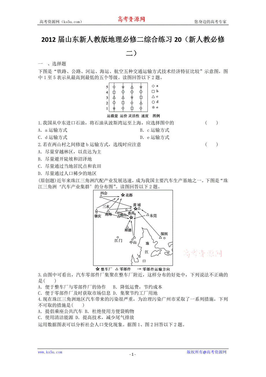 2012届山东新人教版地理必修二综合练习20（新人教必修二）.doc_第1页