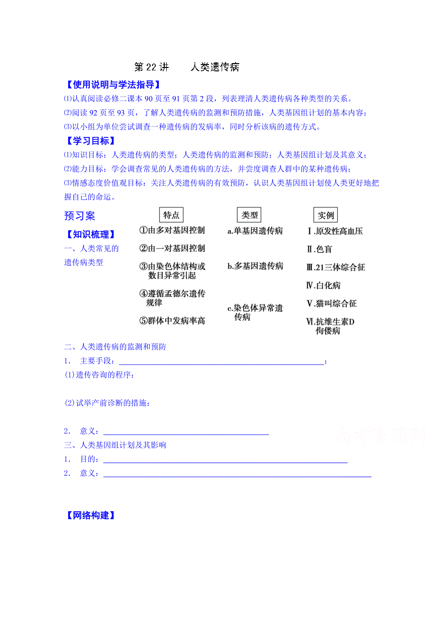 山东省乐陵市第一中学高三生物复习：第22讲 人类遗传病.doc_第1页