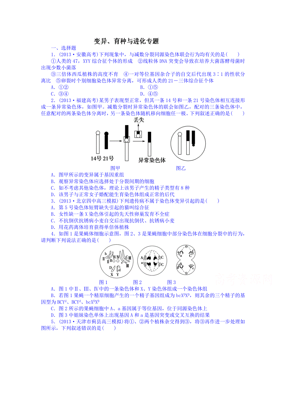 山东省乐陵市第一中学高三生物复习：变异进化.doc_第1页