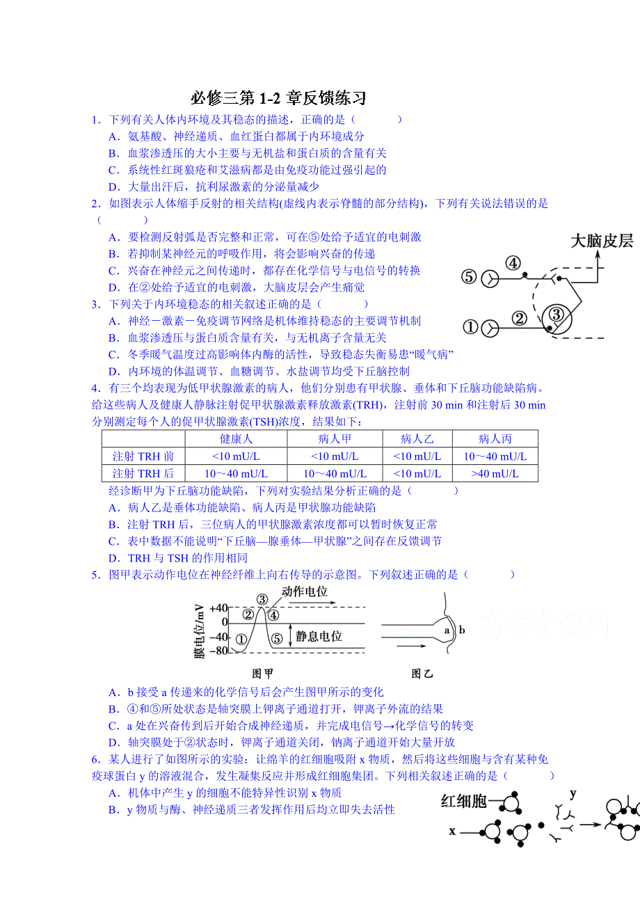 山东省乐陵市第一中学高三生物复习：必修3第1-2章（2）.doc_第1页