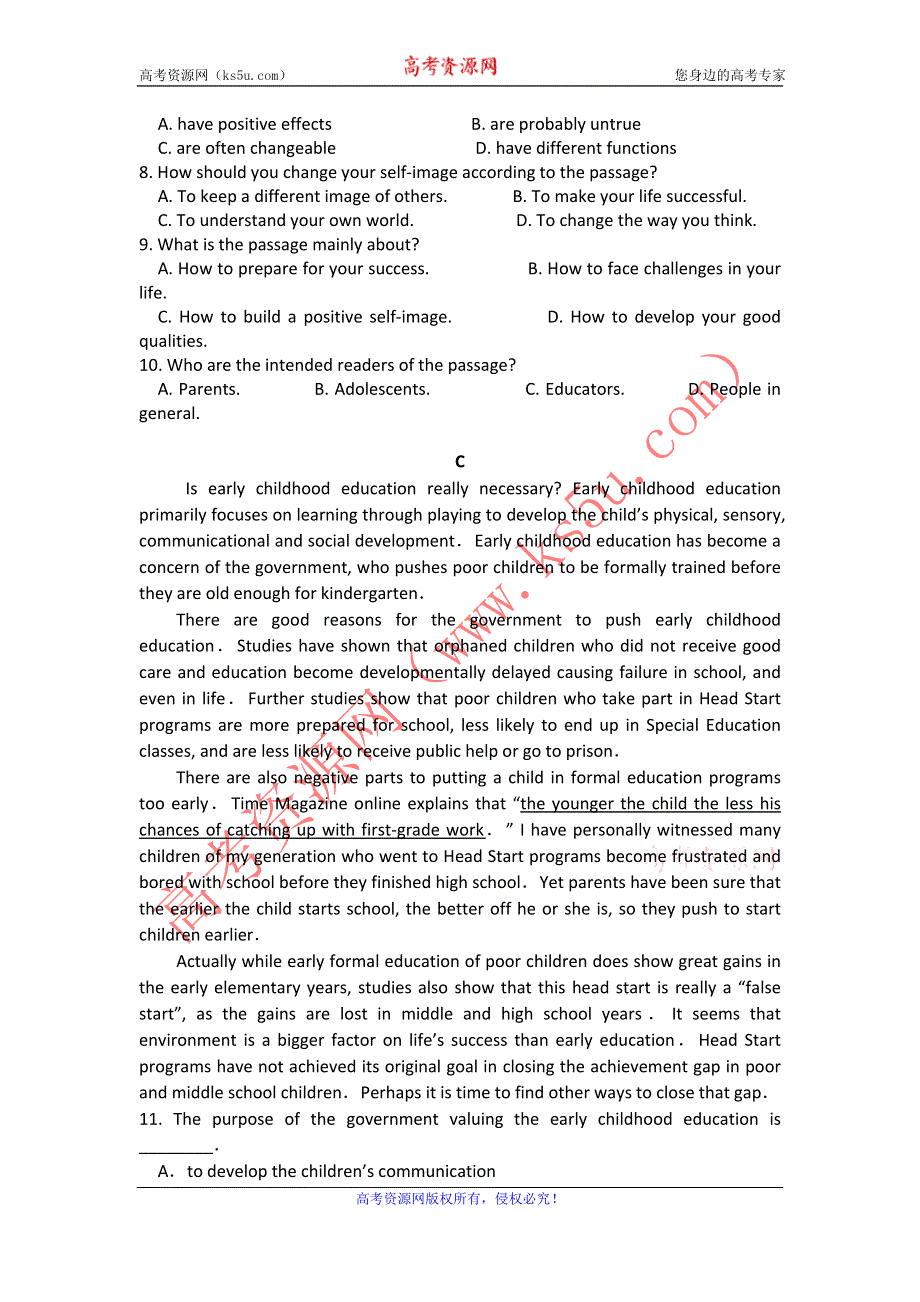 广东省2012届高三英语二轮复习专题训练：阅读理解（17）.doc_第3页