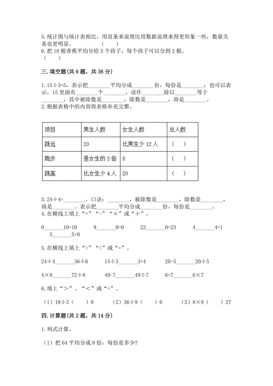 人教版二年级下册数学《期中测试卷》附答案（a卷）.docx_第2页