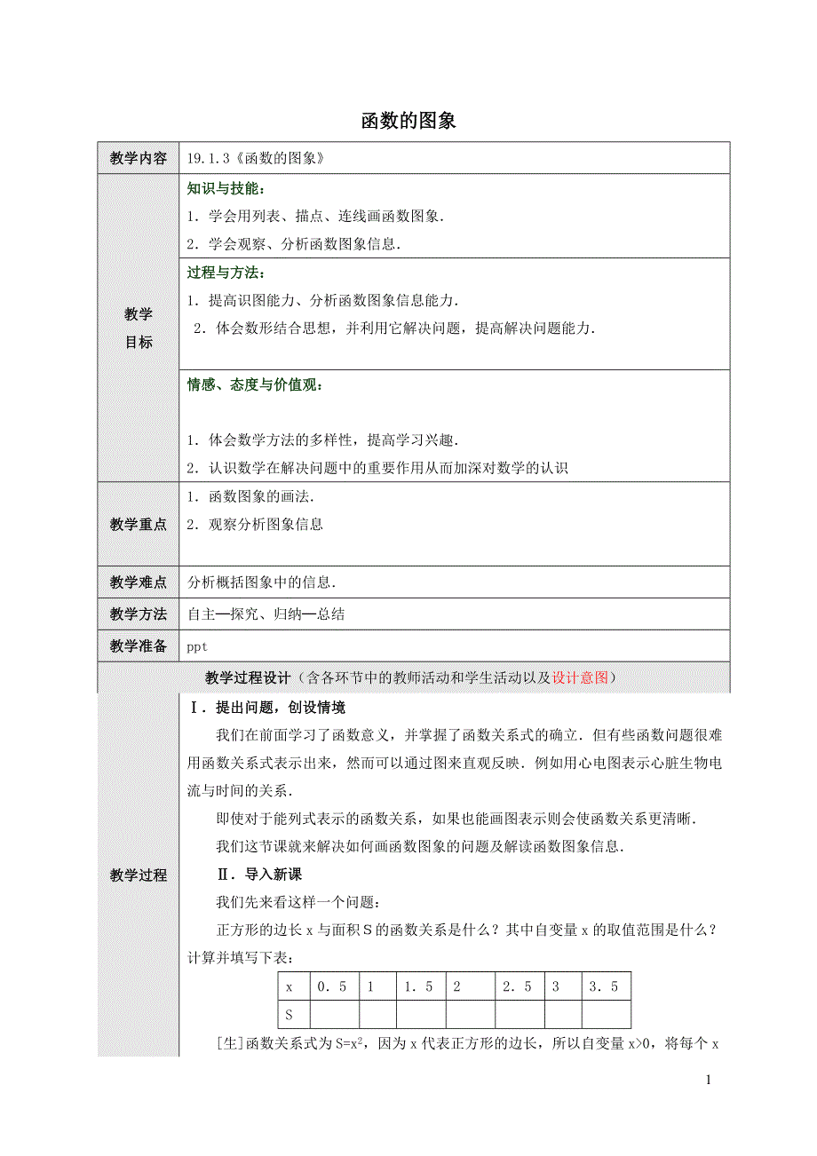 2022人教八下第19章一次函数19.1函数第3课时函数的图象教学设计.doc_第1页