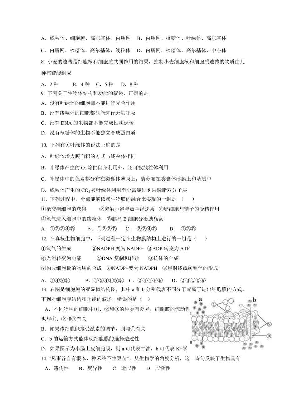 2012届一轮复习试题细胞的结构和功能16(人教版必修一).doc_第2页