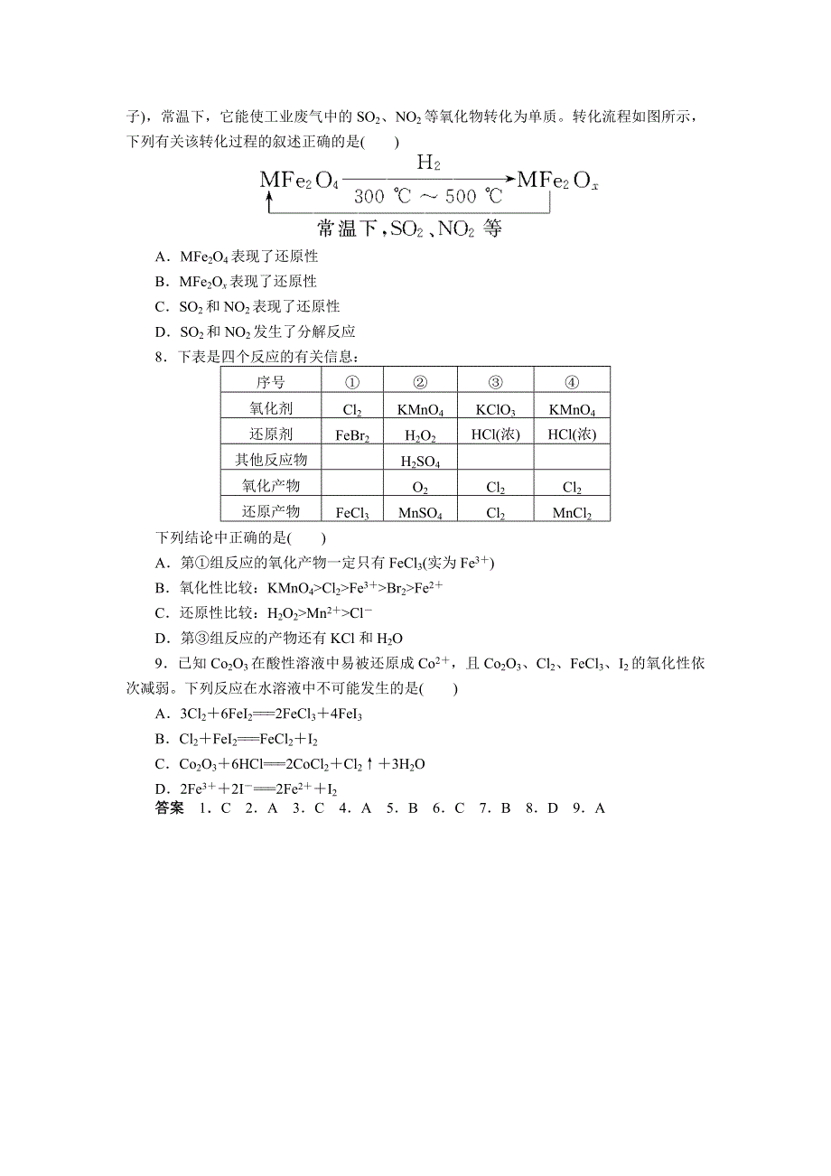 2012届步步高化学大二轮专题复习训练：第2部分专题1题型5氧化还原反应.doc_第2页