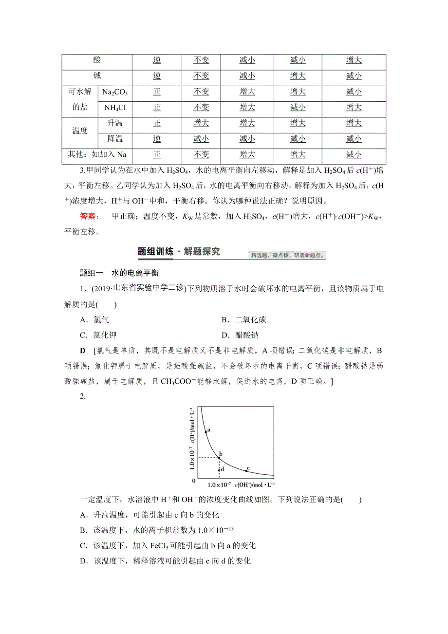 2021届高三化学人教版一轮复习教师用书：第28讲　水的电离和溶液的酸碱性 WORD版含解析.doc_第2页