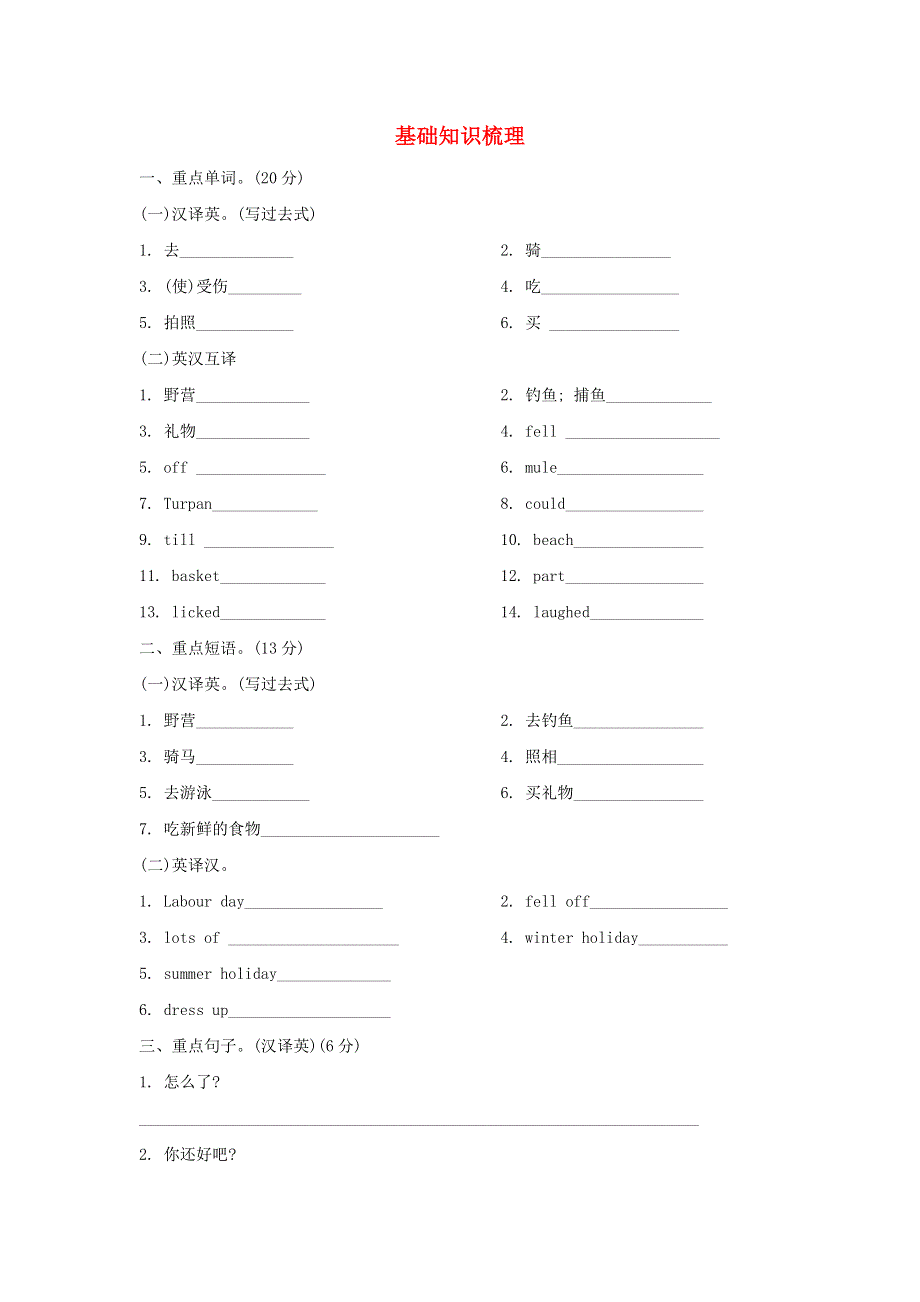 2022六年级英语下册 Unit 3 Where did you go单元知识梳理卷 人教PEP.doc_第1页