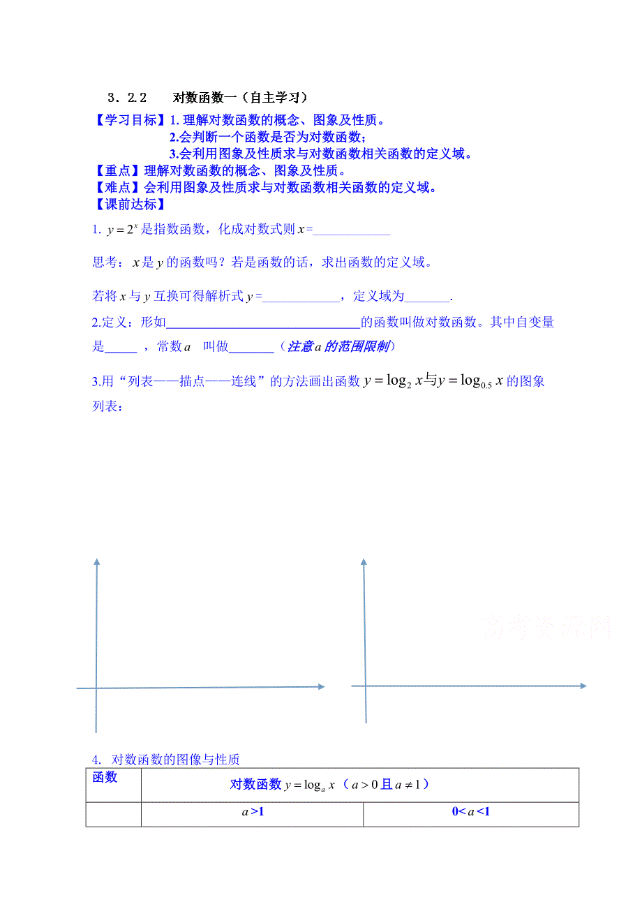 山东省乐陵市第一中学高中数学必修一学案：3．2.2对数函数一（自主学习）.doc_第1页