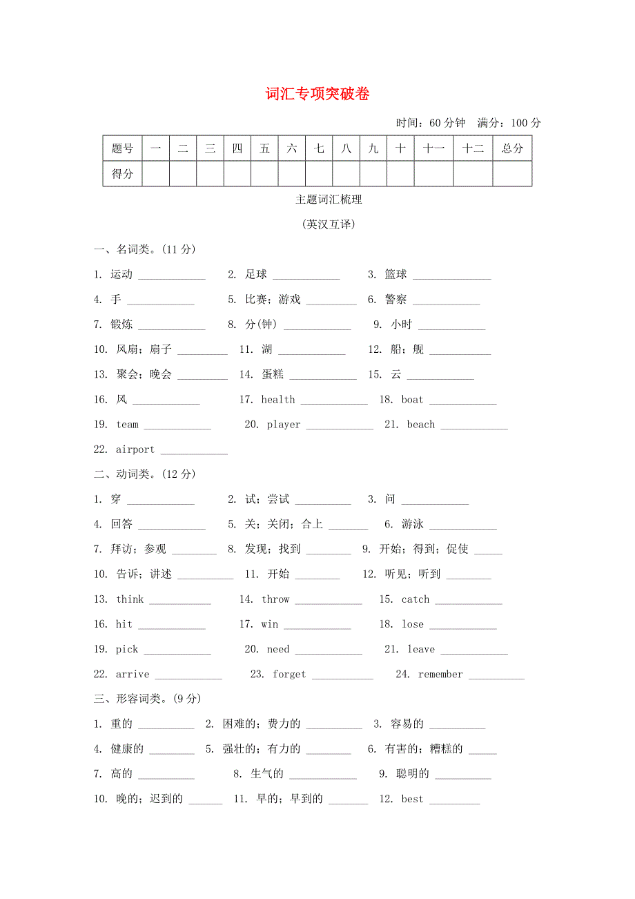 2022六年级英语下册 词汇专项突破卷 冀教版（三起）.doc_第1页