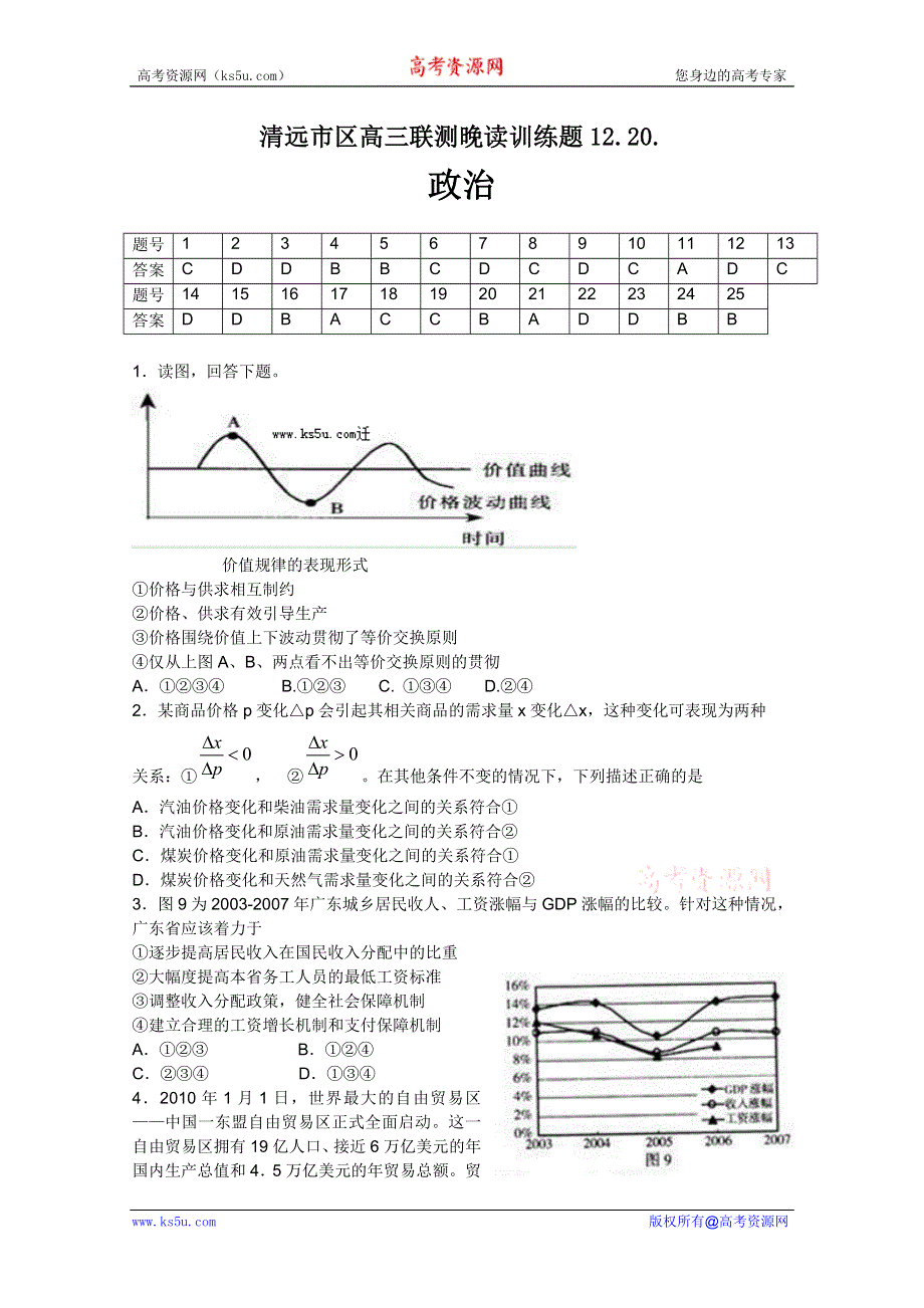 政治：12.20清远市区高三联测晚读训练题.doc_第1页