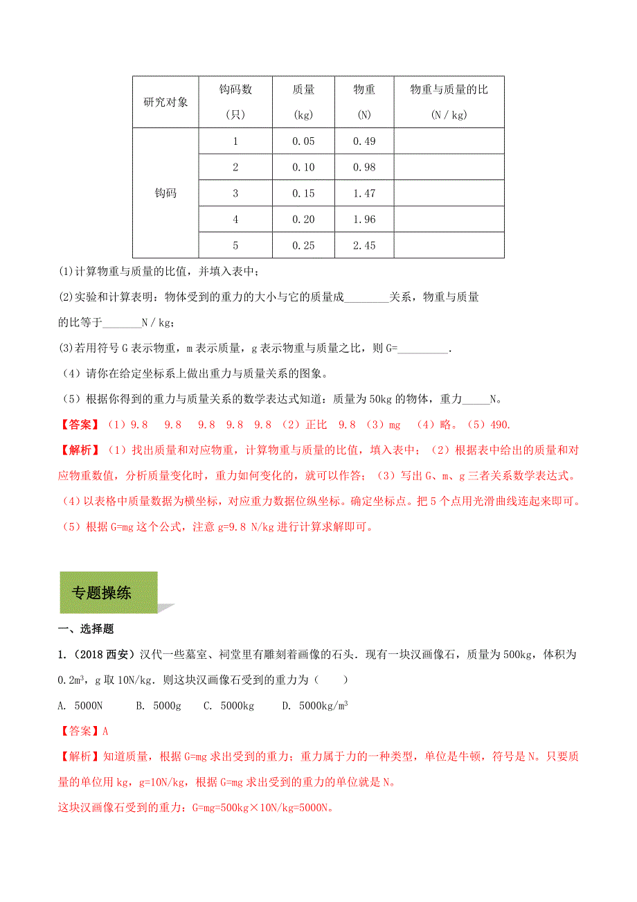 2020年中考物理学考练重要规律 专题06 质量与重力的关系试题.doc_第3页