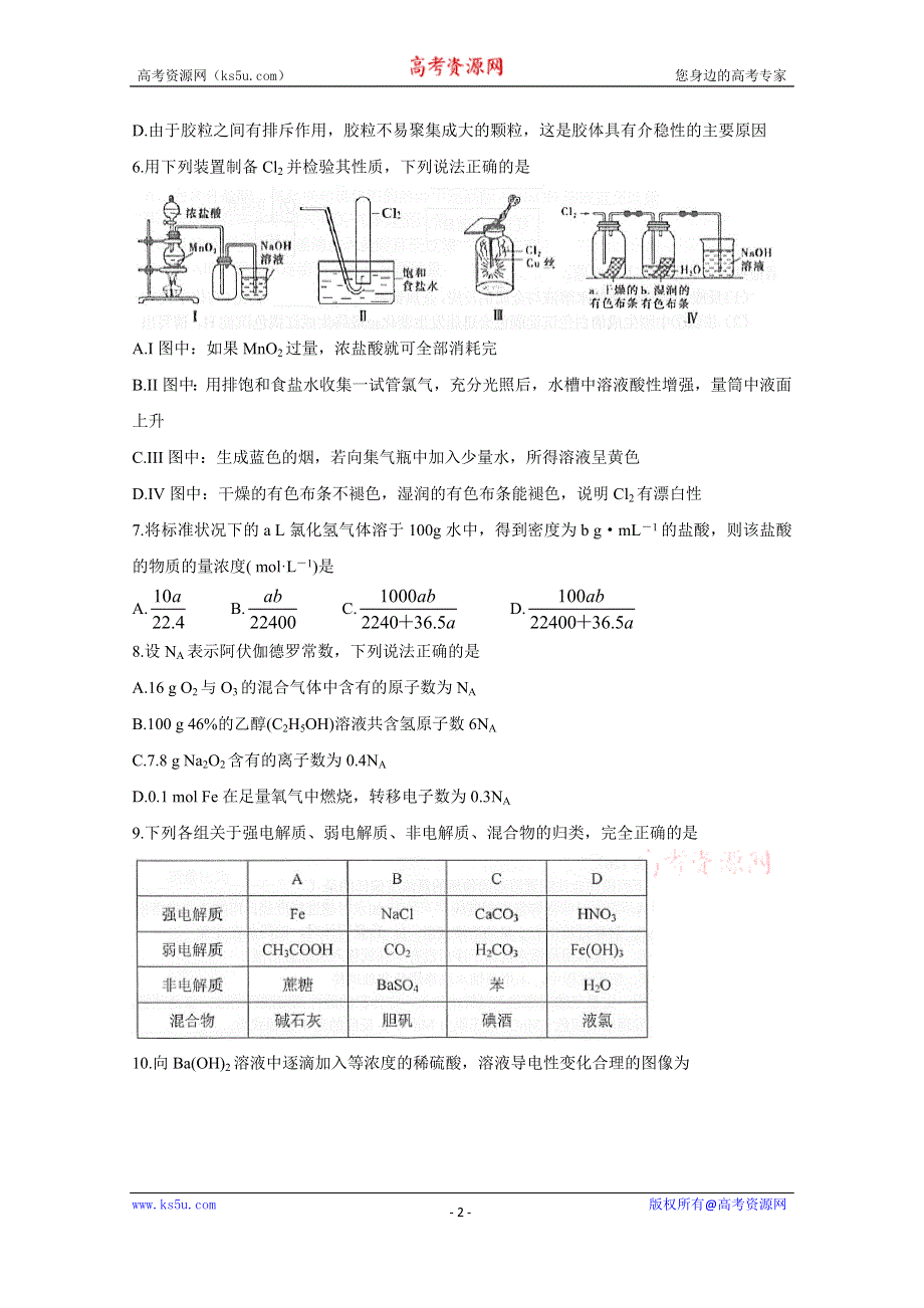 《发布》安徽省黄山市2019-2020学年高一上学期期末质量检测 化学 WORD版含答案BYCHUN.doc_第2页