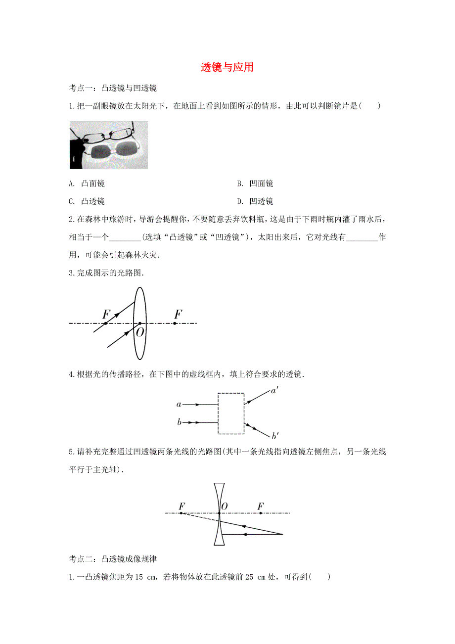 2020年中考物理总复习专题训练 透镜与应用（含解析）.doc_第1页