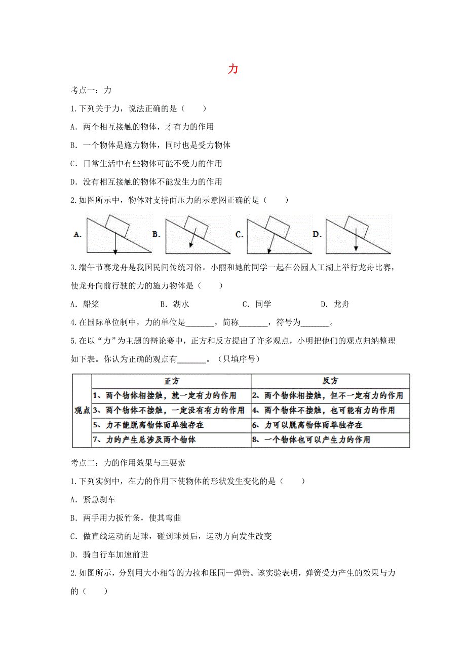 2020年中考物理总复习专题训练 力（含解析）.doc_第1页