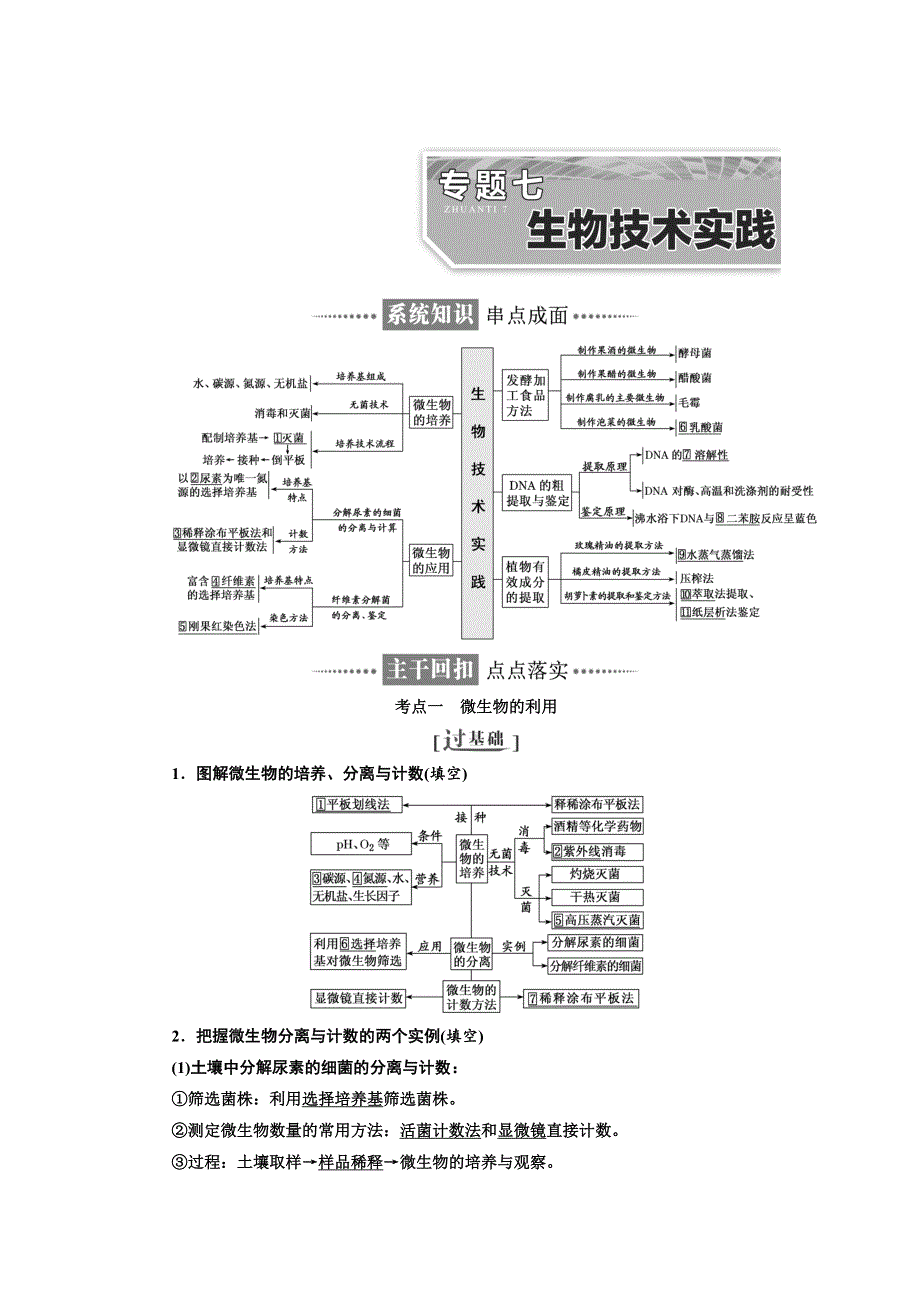 2018年高考生物通用版酷练二轮专题复习讲义：专题七 生物技术实践 WORD版含答案.doc_第1页