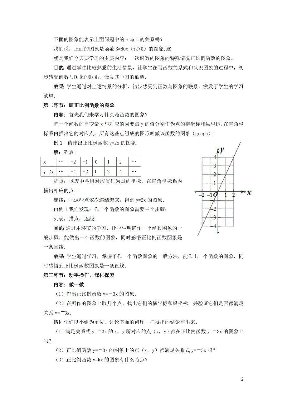 2022人教八下第19章一次函数19.2一次函数第2课时正比例函数的图象和性质教案.doc_第2页
