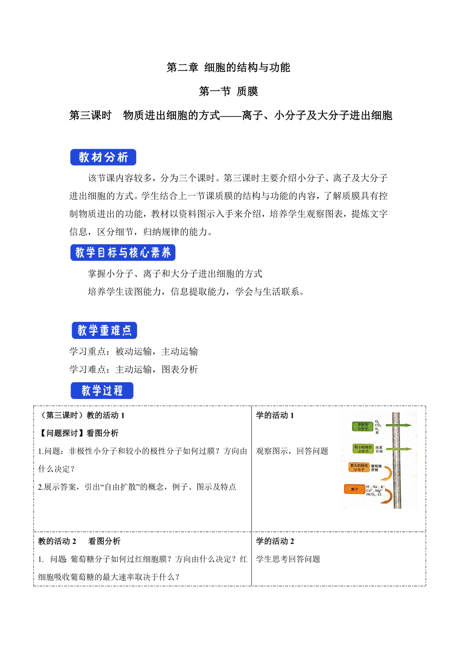 2020-2021学年北师大版（2019）高中生物必修1教案：第二章第一节 物质进出细胞的方式 （2） WORD版含解析.doc_第1页