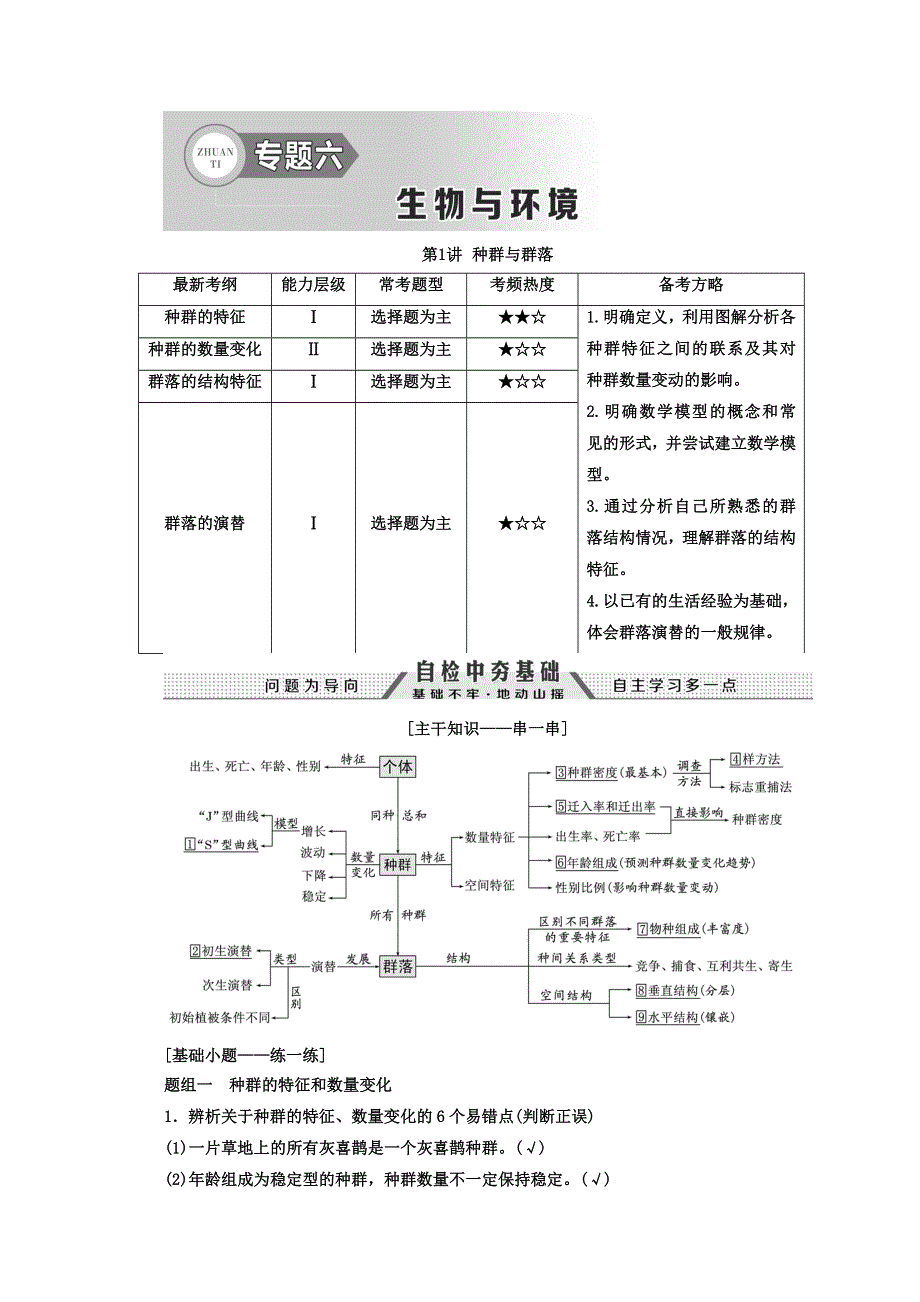 2018年高考生物通用版二轮专题复习创新讲义：专题六 生物与环境 WORD版含答案.doc_第1页