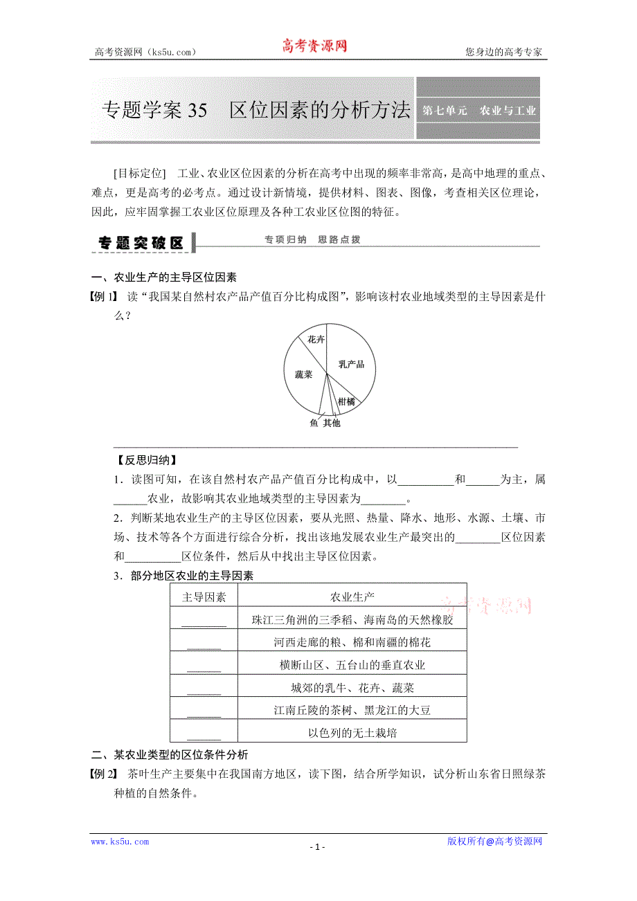 2013届高考鲁教版地理一轮复习学案：35区位因素的分析方法.doc_第1页